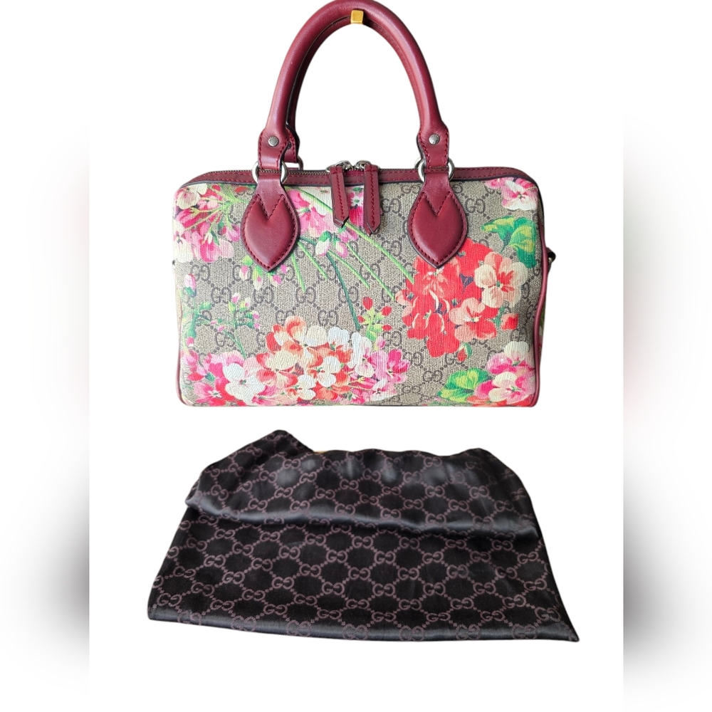 🚫SOLD‼️GUCCI🚫 GG Supreme Monogram Blooms Small Top Handle Bag in Antique Rose - Picture 10 of 13